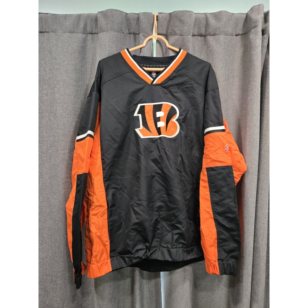 VTG NFL Cincinnati Bengals Pullover Windbreaker Jacket Men's 2XL Black Orange